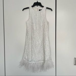 Aidan sequin trapeze dress with feather trim